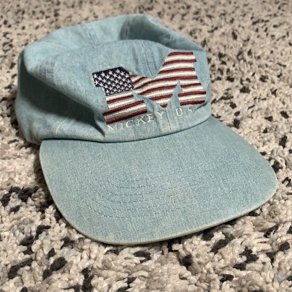 Disneyland Mickey Mouse Hat Light Denim Embroidered "M" USA Flag Baseball Cap - Picture 8 of 9
